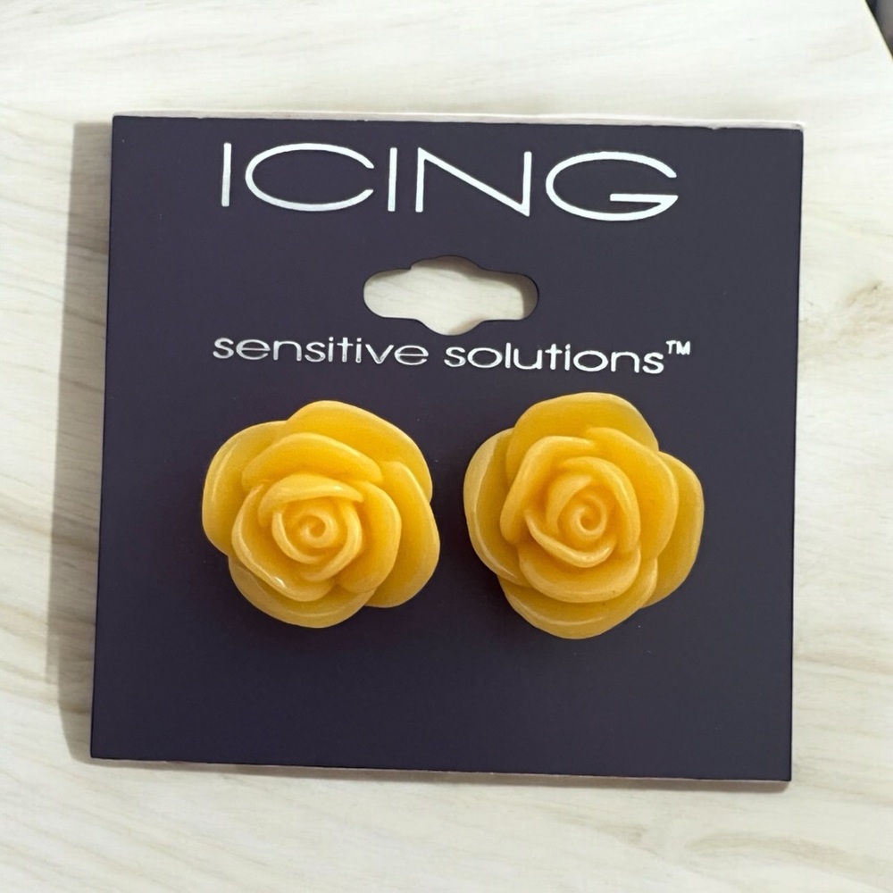 Icing Brand Yellow Rose Earrings - Post / Stud Style